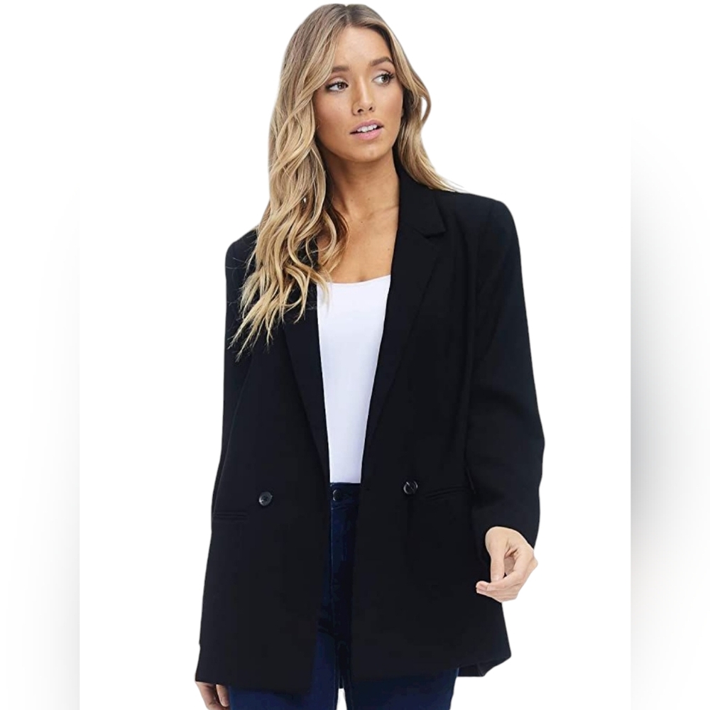 ALEXANDER + DAVID WOMEN'S BLACK OVERSIZED DOUBLE BREAST BLAZER SIZE MEDI…